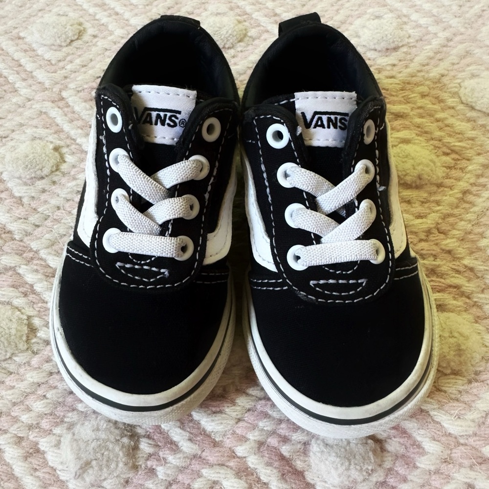 Vans Black and White Classic Sneakers with Waffle Soles